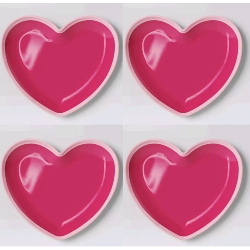 4x Target Room Essentials ~ Melamine 7¼" Pink Heart Shaped Dinner Plates ~ NEW